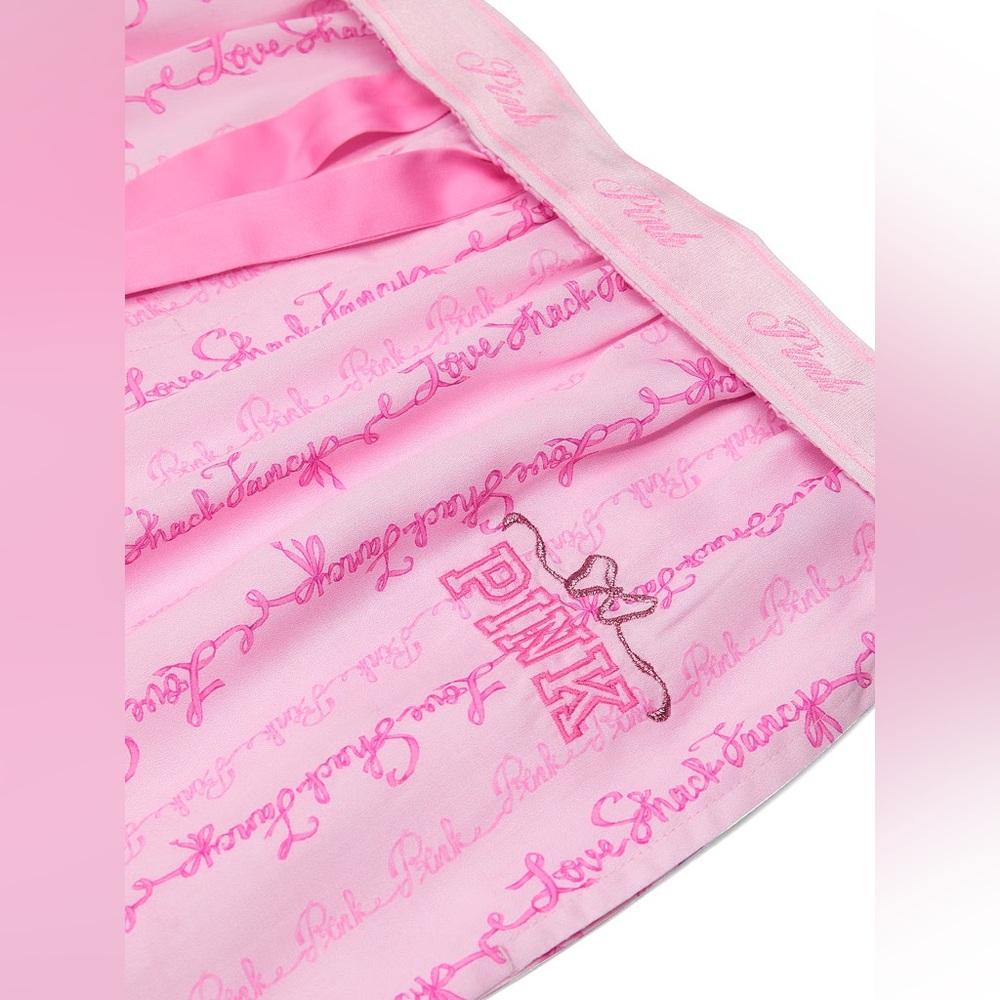 PINK x LoveShackFancy Silky Sleep Pants Pink Floral Logo Lounge Pajama Bottoms - Picture 7 of 12